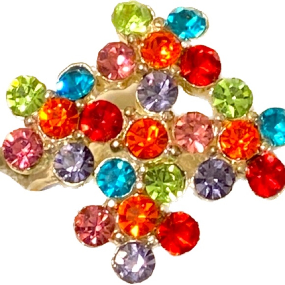 Y2K Rhinestone rainbow flower cocktail ring